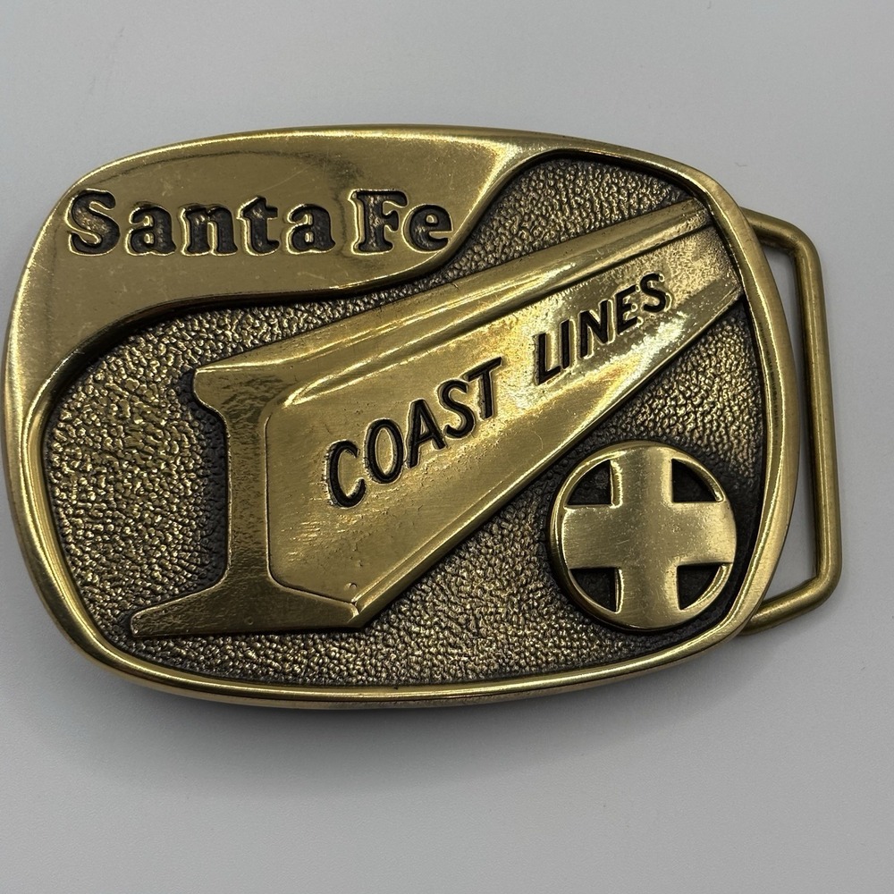 Vtg 1978 Santa Fe Coast Lines Railroad Brass Belt Buckle BTS USA Train Americana